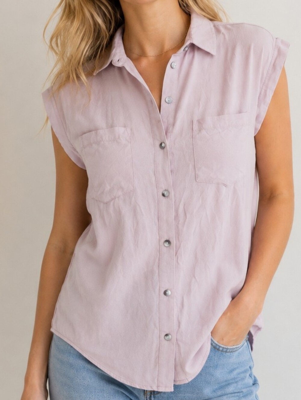 Jachs Girlfriend NY Cap Sleeves Button Front Shirt in Light Mauve Sz Size XL